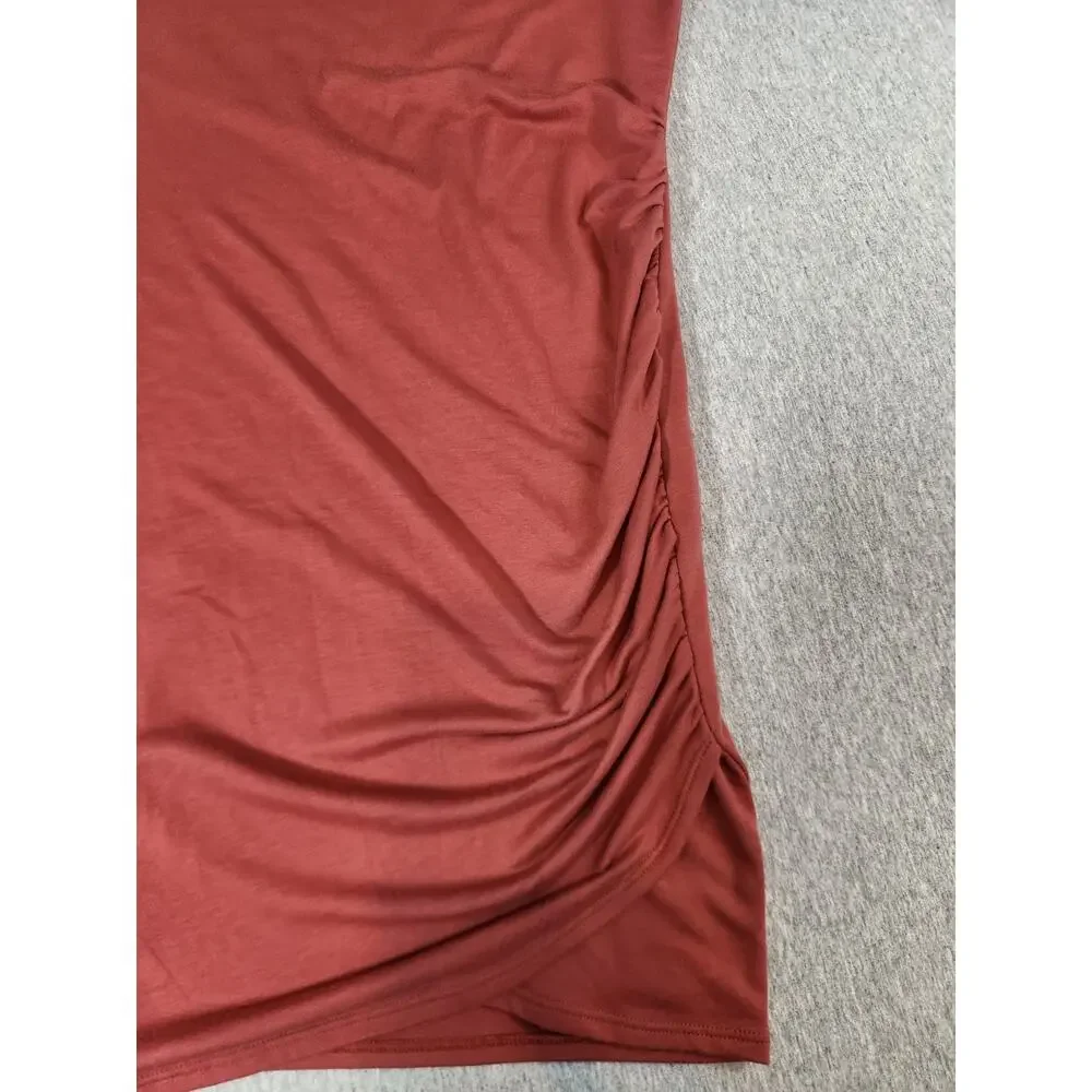 AXIS Rust Ruched Side Bodycon Dress Medium Short Sleeve Stretch Made USA - Picture 4 of 9